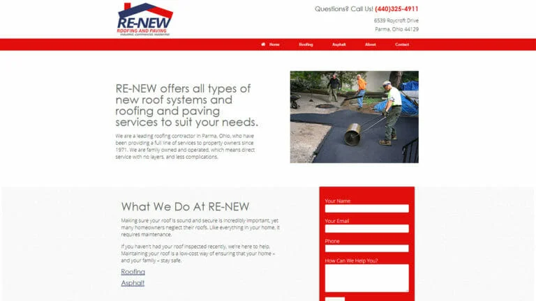 Re-New Roofing and Paving Web Design and Digital Markeitng, Parma Ohio
